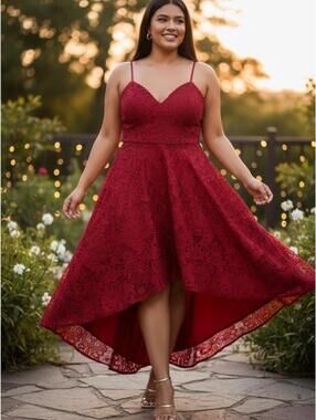 Lulus Burgundy Lace Fit & Flare Dress XL